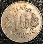 High Grade Au Details  spotting  1967 Iceland 10 Kroner Coin-sep131