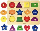 Montessori Wooden Shape Peg Puzzle 12 Piece 6 Colors Knob Baby Toddler Ages 1-3