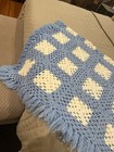 Vintage Blue white Hand Crocheted Afghan   Throw   Blanket  74    X 57   