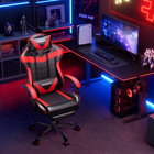 Video Game Chair With Footrest And Lumbar Support  Ergonomic Computer Red