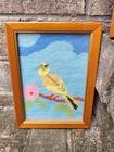 Vtg Hand Embroidered Miniature Art Birds 6  By 8  Cottage Msm Art Deco Granny