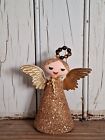 Vintage Foam Head Holt Howard   Angel Ornament Gold Glitter Mercury Bead Halo 5 
