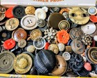 Vintage  mix Buttons Lot Buckles Celluloid Abalone Rhinestone Glass Military Etc