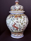 Pair Vintage Handpainted Estrala De Conimbriga Jars Stag Goat Birds