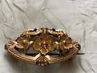 Antique French Victorian Gold Plated Brooch - Beautiful Floral Design Carved 3 5