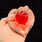 Vintage Art Glass Clear Red Heart Shaped Paperweight 2   t 3 75   w