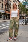 Zara New Woman Camo Printed Wide-leg Trousers Drawstrings Khaki 6688 212 505