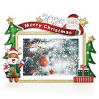 Decorative Christmas Picture Frame With Santa Design  Green And Red Metal  7x5 