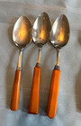 22 Vintage Teaspoons And Tablespoons W Butterscotch  Red   Bakelite Handles