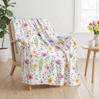 Spring Summer Flannel Blanket Throw  Watercolor Wildflowers Fleece Soft Fuzzy Pl