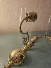 Vintage Pair Midcentury Solid Brass Candle Wall Sconces W original Glass Shades 