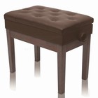 Brown Leather Piano Bench - Griffin Keyboard Seat Wood Vanity Chair Guitar Stool