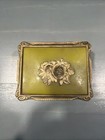 Vintage Mele Jewelry Trinket Box Gold Green Roses Heavy Metal Japan A3-37