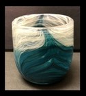 Hand Blown Art Glass Vase Blue Teal White Swirl Heavy Modern Coastal Decor