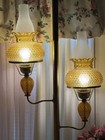 Mid Century Modern Amber Glass Light Lamp Vintage Globe Shade  Pole Tension