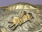 Vintage Old Cowboy Western 2 Banner M  xico Alpaca Bull Rider Trophy Belt Buckle