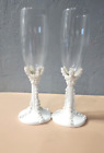 Wedding Champagne Toasting Glasses  Flutes Set White Rose With White Leaves 