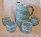 Vintage Mcm Spaghetti String Green Pitcher   4 Glasses