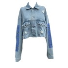Detroit Lions Crop Denim Jacket With Vintage Graphic