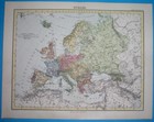 1882 Original Map Europe Poland Hungary Lithuania Bulgaria Germany France Spain