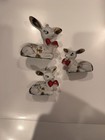 Vintage Mid Century Set Of 3 White Christmas Deer Rhinestones gold Figurines