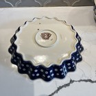 Boleslawiec Polish Pottery Quiche Pie Scalloped Dish Blue   White Dots 10 5    
