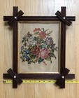 Antique Paper Punch Sampler Floral Pictorial Victorian   Crisscross Button Frame