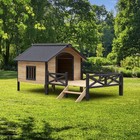 Large Wooden Dog Kennel House With Porch Outdoor Cabin Style