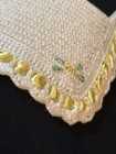 Handmade Crochet Baby Bib Scallop Yellow Ribbon Floral Embroidered Vintage Style