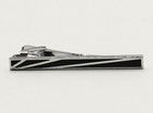 Black Enamel Inlay Shiny Silver Tone Handsome Dress Long Tie Bar Clip Clasp