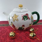 Christmas Holiday Teapot Painted With Presents Gingerbread Men And Pine Boughs