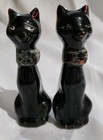 Vintage Art Deco Mid Century Modern Black Cat Ceramic Salt   Pepper Shakers 4 t