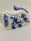 Delft Porcelain Cow Sugar Bowl With Lid  Blue White Hand Painted Laying Cow