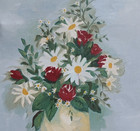 Vintage Oil Painting Roses And Daisies Framed And Signed  Large Cheerful