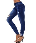 Women s Mid Waisted Skinny Ripped Jeans Slim Fit Distressed Stretchy Denim Pants