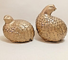 Quail By Arnels Vintage Gold Ceramic Art Pottery Figurine Pair 1970s
