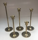 Vintage Mcm Set Of 5 Graduated Solid Brass Candle Stick Holders Mantel Decor