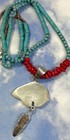 Navajo Signed Sterling Silver Multi-stone Bear Pendant Turquoise Coral Necklace