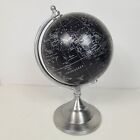 Black Version Globe World Map W chrome Metal Base  13 5    Tall  6  Dia  Base