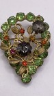 Vintage  Rivoli Flower And  Glass Brooch Green Stone