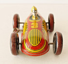 Vintage 1930 1940  Marx Tin Litho Wind Up  3  Red Race Car With Driver 6    w 
