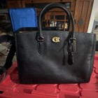 Coach Black Pebbled Satchel Top Handle Gold Turn Lock Crossbody Strap Dust Bag