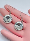 Silver Tone Clear Crystal Glass Round Drop Earrings Sparkly Statement