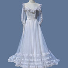Vintage 1970s Prairie Wedding Dress     Puff Sleeves     Boho Embroidered Gown