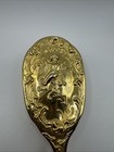 Vtg Art Nouveau Fancy Design 2 Piece Vanity Set   Gold Plate   Mirror   Brush