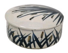 Vintage Takahashi Pottery Cattails Trinket Box Dish Blue Grass Hand Painted 3 5 