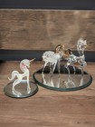 Vintage Blown Glass Fairy Unicorn Figures On Mirror Base Set Of 3 Gold Trim