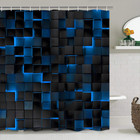 4pcs Shower Curtain Set With Rugs  Modern Bathroom Set Black Blue