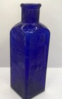 Antique The Owl Drug Company Square Cobalt Blue Salts Bottle 6 1 4 Tall