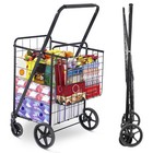 Foldable Shopping Cart With Wheels Durable Basket Utility Trolley Market Black